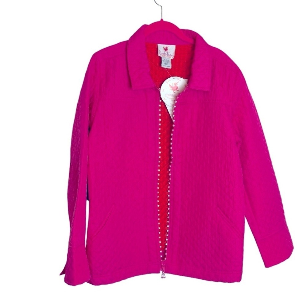 NEW Quacker Factory women's quilted silk jacket pink &‎ orange size L bling